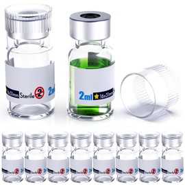 Biomed Solutions Sterile Empty Vial with Reusable Plastic Cap,Ready to Fill Glass Containers, Liquid Injection Bottle Sealed with Self Healing Injection Port (2ml Clear 10pcs)