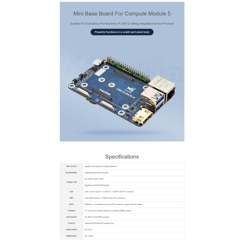 CM5 Base Board for Raspberry Pi Compute Module 5, Mini