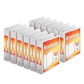 Cardinal Cardinal Economy 3-Ring Binders, 2", Round Rings, Holds 475 Sheets, ClearVue Presentation View, Non-Stick, White, Carton of 12 (90641)