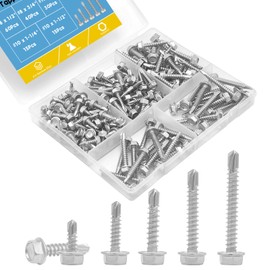 160Pcs Hex Washer Head Self Drilling Screws Assortment Kit,410 Stainless Steel Self Tapping Sheet Metal Screws,TEK Screws,#8#10 High-Strength Stainless Steel Screws Suitable for Metal Wood Plastic