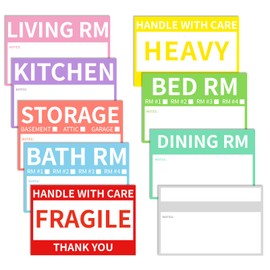 Ouzoustate 2” x 3’’ Removable Waterproof Home Moving Box Packing Labels for 1/2/3/4 Bedroom Rooms, 9 Designs Color-Coded Moving Stickers Including Fragile 、Heavy and Blank Labels (300 Labels)