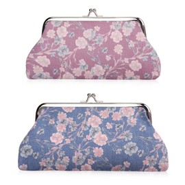 Oyachic 2 Packs Large Coin Purse,Floral Wallet Clasp,Long Change Pouch, Vintage Kiss Lock Handbags for Women Girls