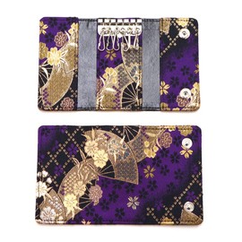 COCOLUCK Men's Key Case, Japanese Pattern, Golden Brocade, Nishijin Textile, Made in Japan, 6 Tiles, Souvenir, Gift, Indigo Fan