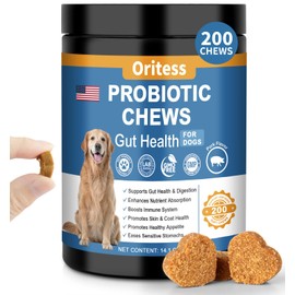 Oritess Probiotics for Dogs 200 Chews, Improve Itchy Skin Itchy Ears, Gut Health, Yeast Balance, Allergies, Immunity, Puppy Probiotic Soft Chews Reduce Diarrhea Stomach Relief (Pork)