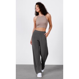 ODODOS Women's Modal Soft Wide Leg Pants Elastic High Waist Casual Lounge Relaxed Pants with Pockets - 29" Inseam, Charcoal, Medium