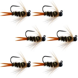 The Fly Fishing Place Black Tungsten Bead Prince Jig Tactical Czech Nymph Euro Nymphing Fly - 6 Flies Size 12