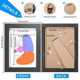 Zueyunstoo 7x5 Picture Frames, Pack of 2 Black 7x5 Photo Frames, 5x7 Frame with mount, Wall Mounted and Freestanding