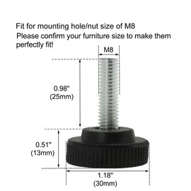 uxcell M8 x 25 x 30mm Screw on Furniture Glide Leveling Feet Adjustable Leveler Pad for Chair Industrial Machine Desk Leg 2 Pack, Black and Silver Tone