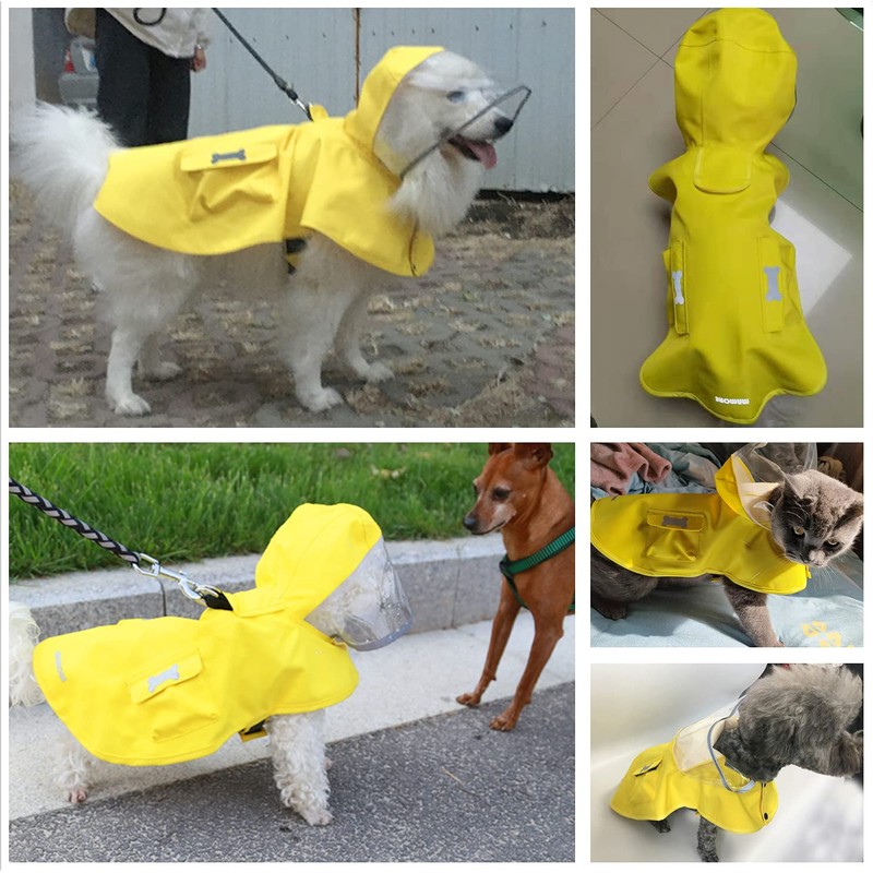 Dog Raincoat, Poncho, Rainy Season Protection, Includes Transparent Hat, Easy