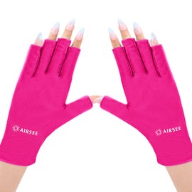 AIRSEE UV Gloves for Nail Lamp,Professional UPF50+ UV Protection Gloves for Manicures Nail Art,Fingerless Gloves That Shield Skin from The Sun and Nail Lamp (Rose Red)