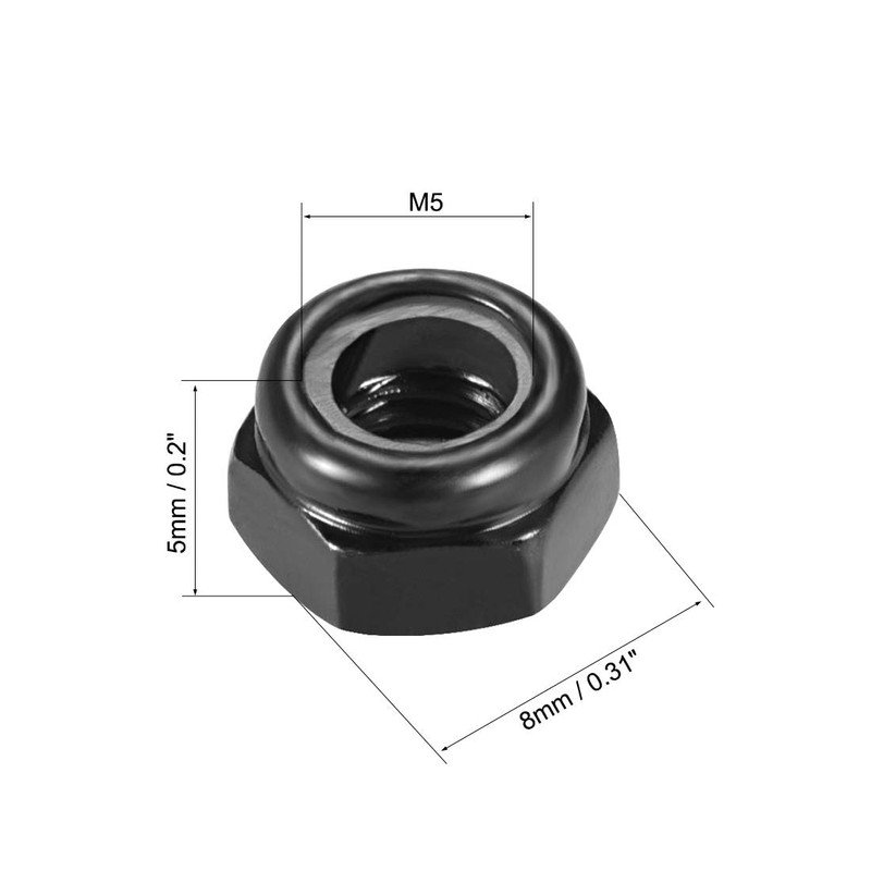 TA-VIGOR 50Pcs M5 x 0.8mm Nylon Hex Lock Nuts, Black