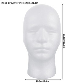 Tavvke Male Foam Head Model, White Styrofoam Mannequin Head for Displaying Wigs, Hats, Masks and Headwear, for Hairdressers & Cosmetology Professionals