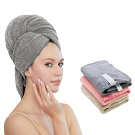 SURPRISE PIE Microfiber Towel for Hair with Elastic Strap,Super Absorbent&Soft Microfiber Hair Towel Wrap,Hair Drying Towel for Long,Thick, Short,Curly Hair,Anti Frizz Grey