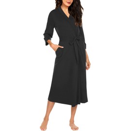 Ekouaer Women Robe Long Knit Bathrobe Lightweight Soft Summer kimono Robes Casual Loungewear with Attached belt