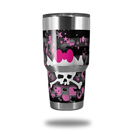 Skin Decal Wrap for Yeti Tumbler Rambler 30 oz Pink Bow Skull (TUMBLER NOT INCLUDED) by WraptorSkinz