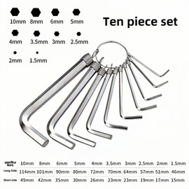 RyanDesign 10pc Metric Hex Key Set - Professional Grade Cr-V Steel, Rust-Resistant, Keyring Design | Fits Bike, Furniture, Auto Repair | 1.5-10mm (1.5,2,2.5,3,3.5,4,5,6,8,10mm)