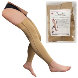 Presadee - Funda de compresión firme para muslo sin pies, 20-30 mmHg con cremallera YKK (Beige, 1)