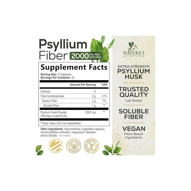 Nature's Nutrition C?psulas de Polvo de C?scara de Psyllium de