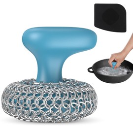 Scrubber de hierro fundido | cepillo para polvo de exfoliación de platos | Limpiador de hierro fundido 316 para limpiador de sartenes de hierro fundido, color azul