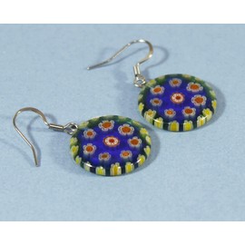 'Rosetta', Stained Glass Effect Millefiori Earrings (blue-green)