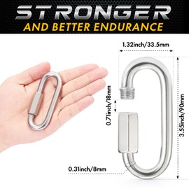 sprookber Stainless Steel Chain Quick Links - 304 Stainless Stee Chain Connector, Screw Carabiner, Chain Hooks, Set of 6 (3.55 Inch)