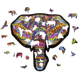 Hidden Shapes - Elephant - Jigsaw Puzzle for Adults - 300 Pieces - Hand Drawn - 75 Unique Hidden Shapes - Great Gift for Mom, Dad, Teens, Men and Women