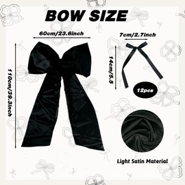 CIXICM Extra Large Bow Decorations for Party Big Black Bow 12 Black Ribbon Bows for Balloons 100 White Balloons Bow Birthday Decorations Party Decor Bridal Shower Engagement Wedding Party Supplies