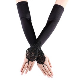 BLMHTWO Long Black Fingerless Gloves, Opera Gloves 1920s Stretchy Elbow Black Glove Fancy Dress for Banquets, Operas, Balls and Weddings