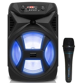 Technical Pro 500 Watts Portable 8 Inch Bluetooth Speaker w/Woofer & Tweeter, True Wireless Stereo w/Digital Processing Wired Mic, XLR to 1/4", Karaoke DJ Wired Microphone (Speaker with Black Mic)