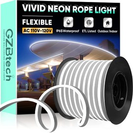 GZBtech Flexible LED Neon Rope Lights 100FT,AC 110-120V Waterproof Neon Strip Light, 120 LEDs/M Cuttable Connectable Neon Lighting for Indoor Outdoor Home Decor/Commercial Building Use-Cold White 30M