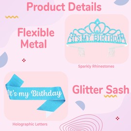 Queenship Birtthday Tiara Crown with Sash for Women Birthday Party (A-Blue)
