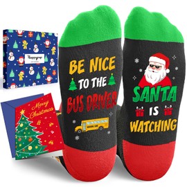 HAPPYPOP Christmas School Bus Driver Gifts - Secret Santa Socks Xmas Stocking Stuffers for Men Dad with Greeting Card