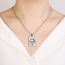 Viking Wolf Urn Necklace For Men Stainless Seel Dog Tag Cremation Jewelry For Ashes For Dad Memorial Pendant Keepsake Gifts (Silver)