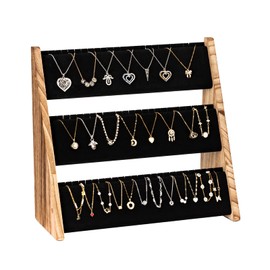 Yoimori Necklace Holder, 3 Tier Necklace Organizer Stand with Velvet, Wood Necklace Display Stands for Selling, Jewelry Display Stand for 72 Necklaces Bracelets (Brown)