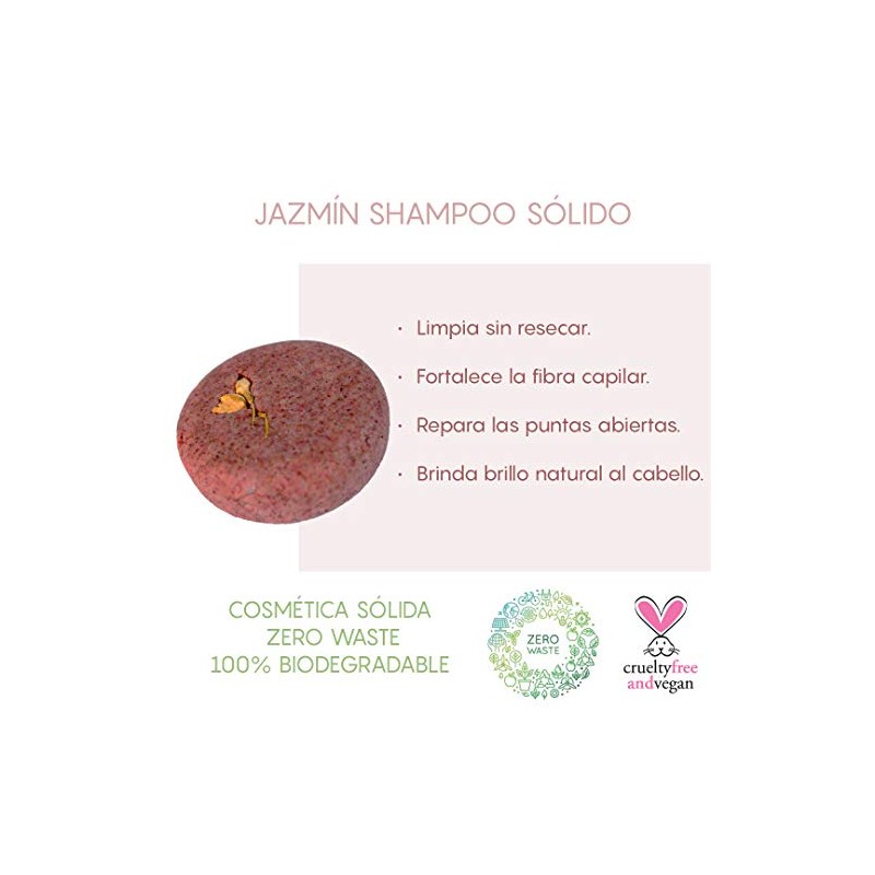Jazmín Shampoo Sólido Orgánico 2 en 1. Brillo Saludable, Fuerza,