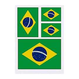 4 x 'Brazil Flag' Temporary Tattoos - Water Resistant, Skin-Safe, Non-Toxic Transfers, Mixed Sizes (TO00014484)
