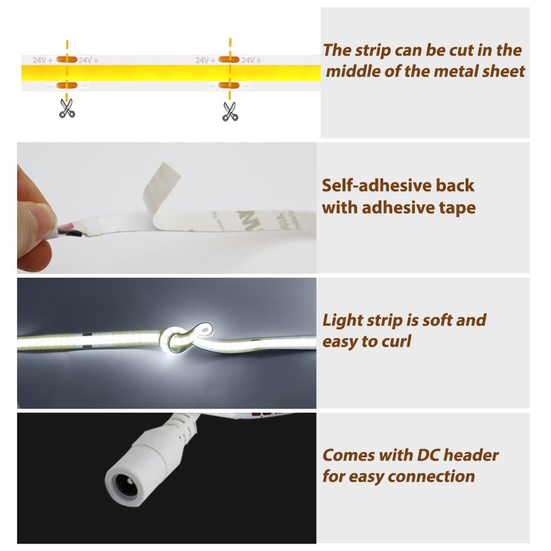 Arotelicht COB LED Strip 10 m Set 24 V Cool