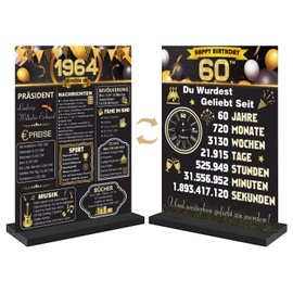 CHMMY 60th Birthday Gift, 60th Birthday Decoration Women Men, Double Print Black Gold Back in 1964 Birthday Poster, Acrylic Table Sign with Stand, 60th Birthday Gift Party Accessories Decor