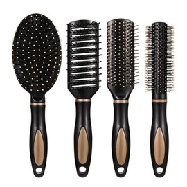 JarKuen Hairbrushes 4Pcs Hair Brush Set Anti Static Massage Oval Comb Round Hair Brush Vent Hair Brush Detangling Brush Paddle Brush for for Men Women Curling, Hair Drying, Styling