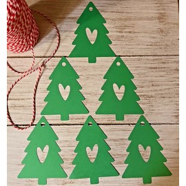 Christmas Tree gift tags Green Tree with heart tags Holiday hang tags Set of 24
