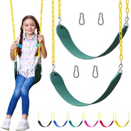 Jungle Gym Kingdom Swing for Outdoor Swing Set - Swing Seat Replacement Kit with Heavy Duty Chains - Backyard Swingset Playground Accessories for Kids - Green, 2 Pack