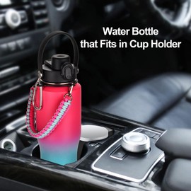 32 oz Insulated Water Bottle with Paracord Handles &Strap, Double Wall Metal Stainless Steel Tumbler Travel Flask with Straw Lid and Spout Lid, Fits in Any Car Cup Holders Keep Cold Hot 24 Hrs