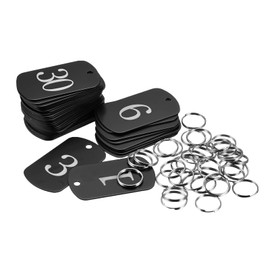 MECCANIXITY Metal Key Tag, 1-35 Number Tag, ID Tag with Ring 2x1.2inch Black Rectangle Blank for Decoration, Pack of 35