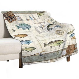 Fishing Blanket Fishing Gifts for Men Fish Throw Blanket Fishing Blanket for Kids Adults Soft Warm Cozy Fleece Blanket for Couch Sofa ​Bed 60"x80"
