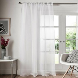 Roseley Slot Top Voile Curtain 1 Panel Mesh See Through Living Room Patio Door Drape Nursery Sheer Organza Net Curtain (White, W:58 x D:90 inch)