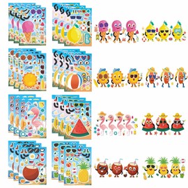 TIAMECH Make Your Own Summer Beach Stickers - 24 Sheets Flamingo Fruit Juice Make A Face Stickers for Kids, Birthday Party Favors & Educational Classroom Rewards