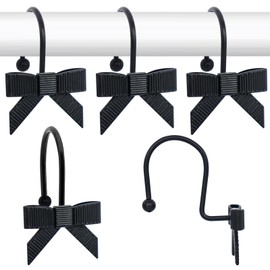 Decorative Shower Curtain Hooks, Luxury Bowknot Shower Curtain Rings, Modern Bow Shower Curtain Hangers, 12PCS Shower Hooks for Home Decor, Bathroom, Bedroom, Living Room (Black)