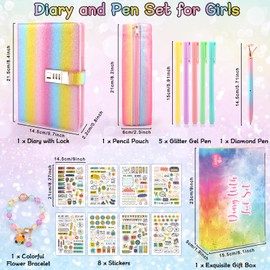Secret Diary for Girls, Diary with Lock for Teenage Girls Age 8-15, Gifts for Girls 9 10 11 12 13 14 Year Old Birthday Valentine's Day Back to School, Lockable Journal for Girls Notebook Pen Presents