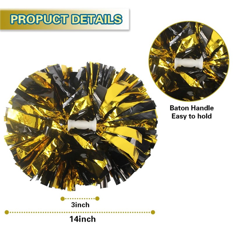 Lovecheer 2PCS Pom Poms Cheerleading Gold and Black Metallic Cheer