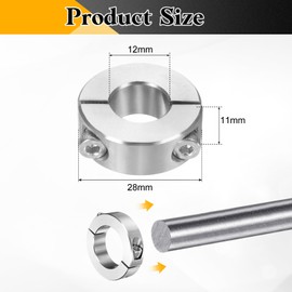sourcing map 2 Pcs Double Split Shaft Collar 12mm Bore, Two Piece Clamping Collar 28mm OD 11mm Thickness, 304 Stainless Steel Set Screw Split Collar